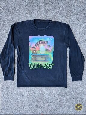Dutch Bros Black Long Sleeve Tee with Neon Alien Graphic